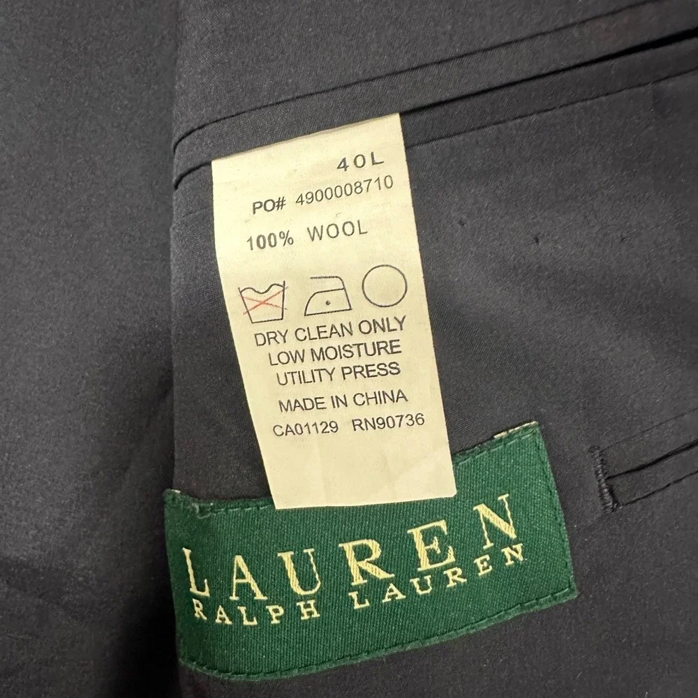 Lauren Ralph Lauren‎ Mens 40L Navy Blue 100% Wool Gold Button Blazer Jacket